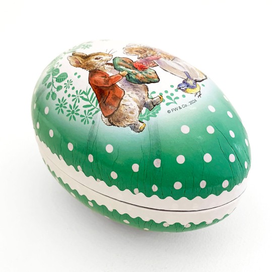 6" Benjamin Bunny Green Polka Dot Peter Rabbit Papier Mache Easter Egg Container ~ Germany